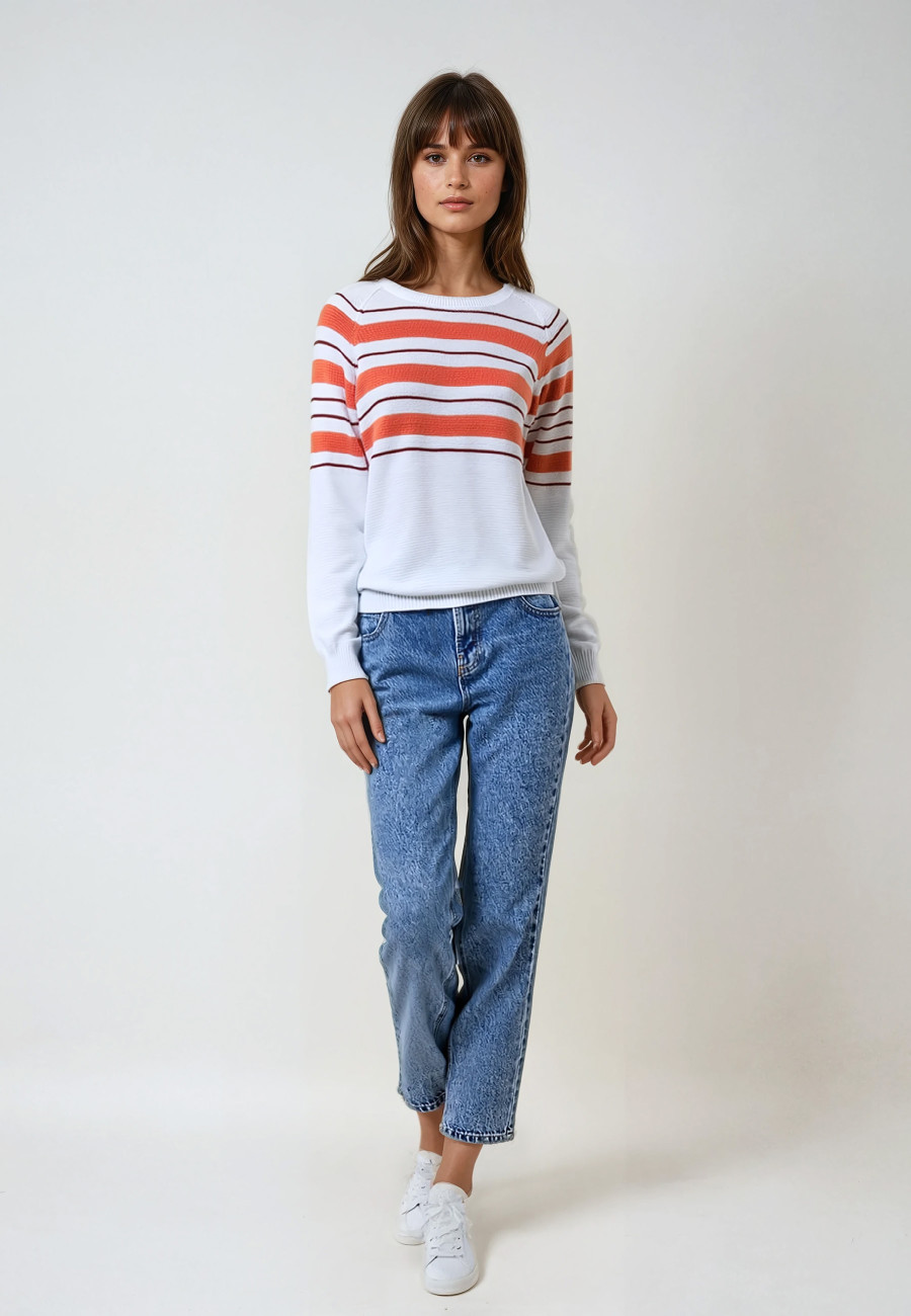 Striped slub linen loose sweater -Tael