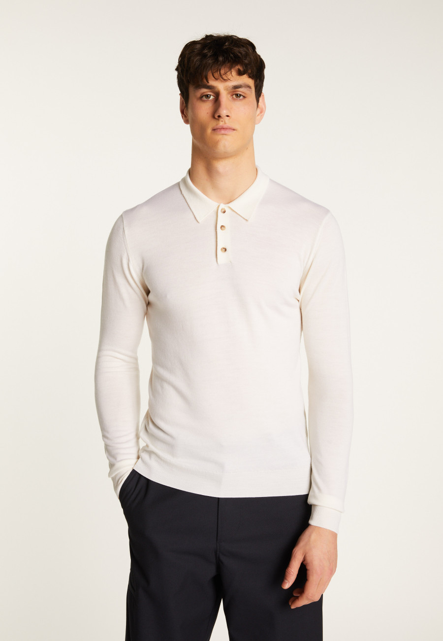 Merino wool long sleeve polo shirt - Eni