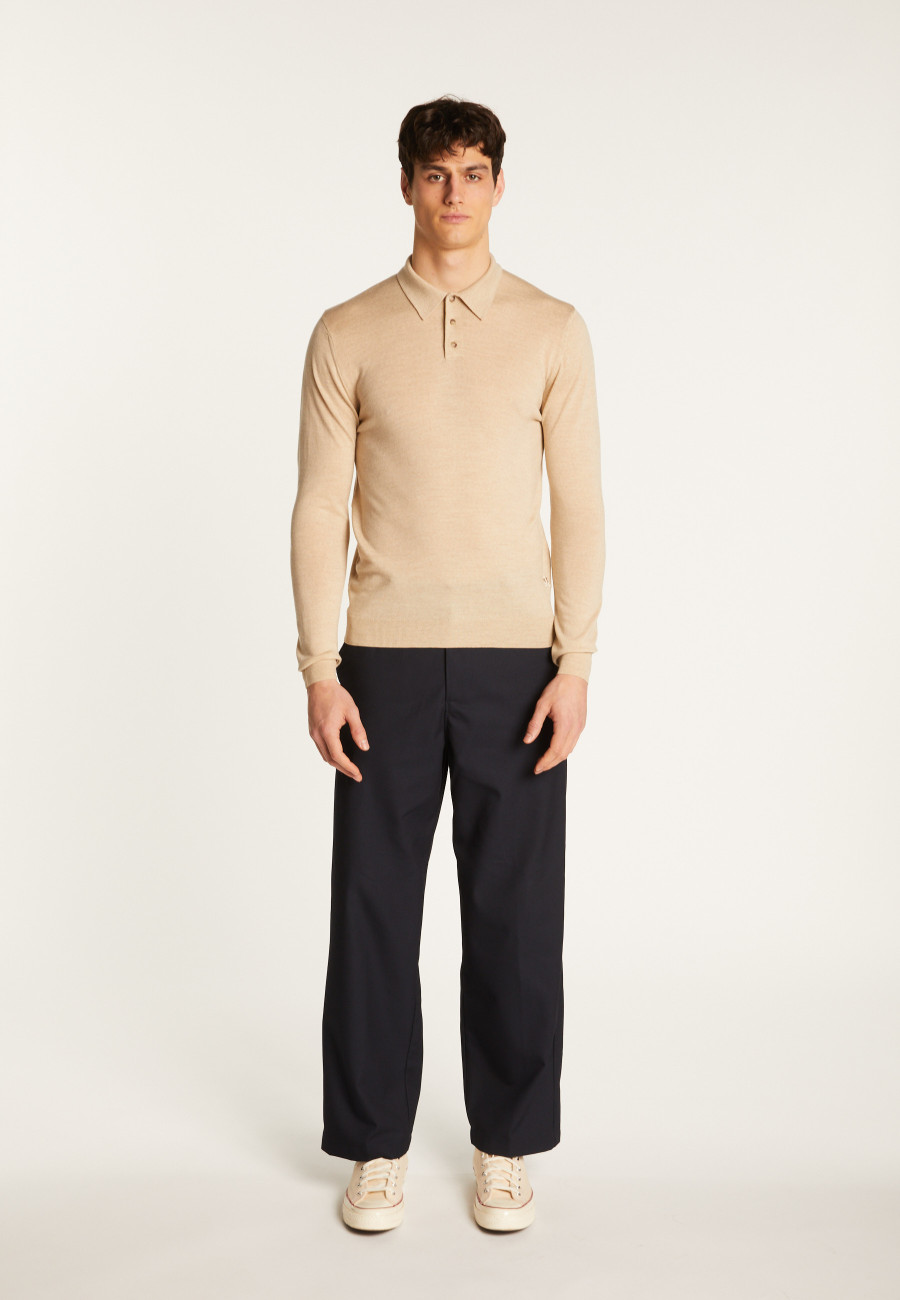 Merino wool long sleeve polo shirt - Eni