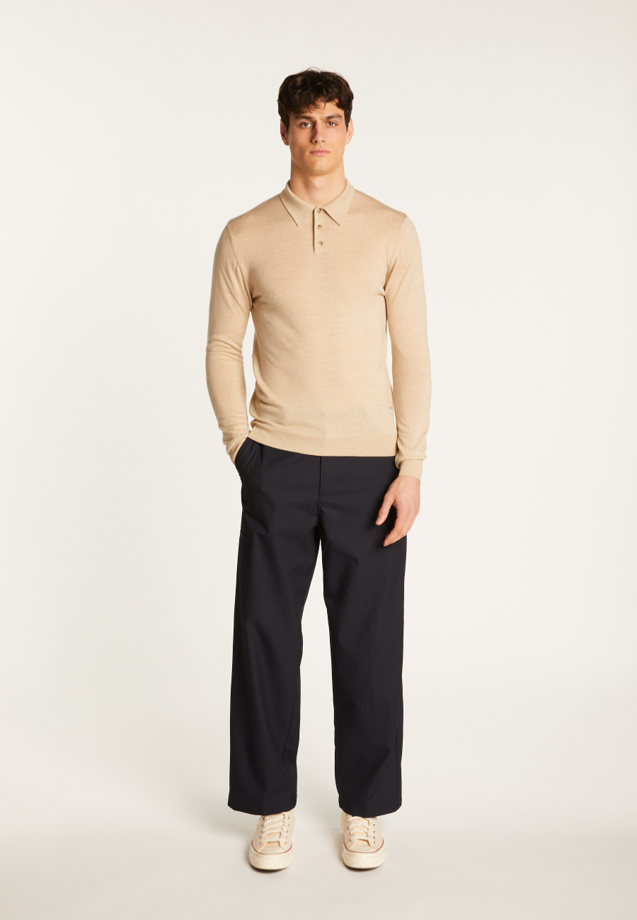 Merino wool long sleeve polo shirt - Eni