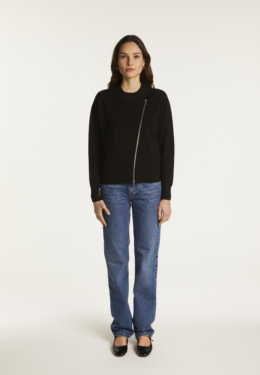 Wool Blend Zip-Up Sweater - Freya