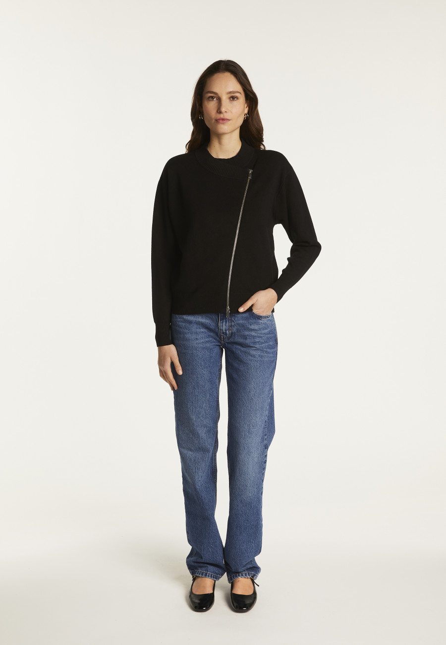 Wool Blend Zip-Up Sweater - Freya