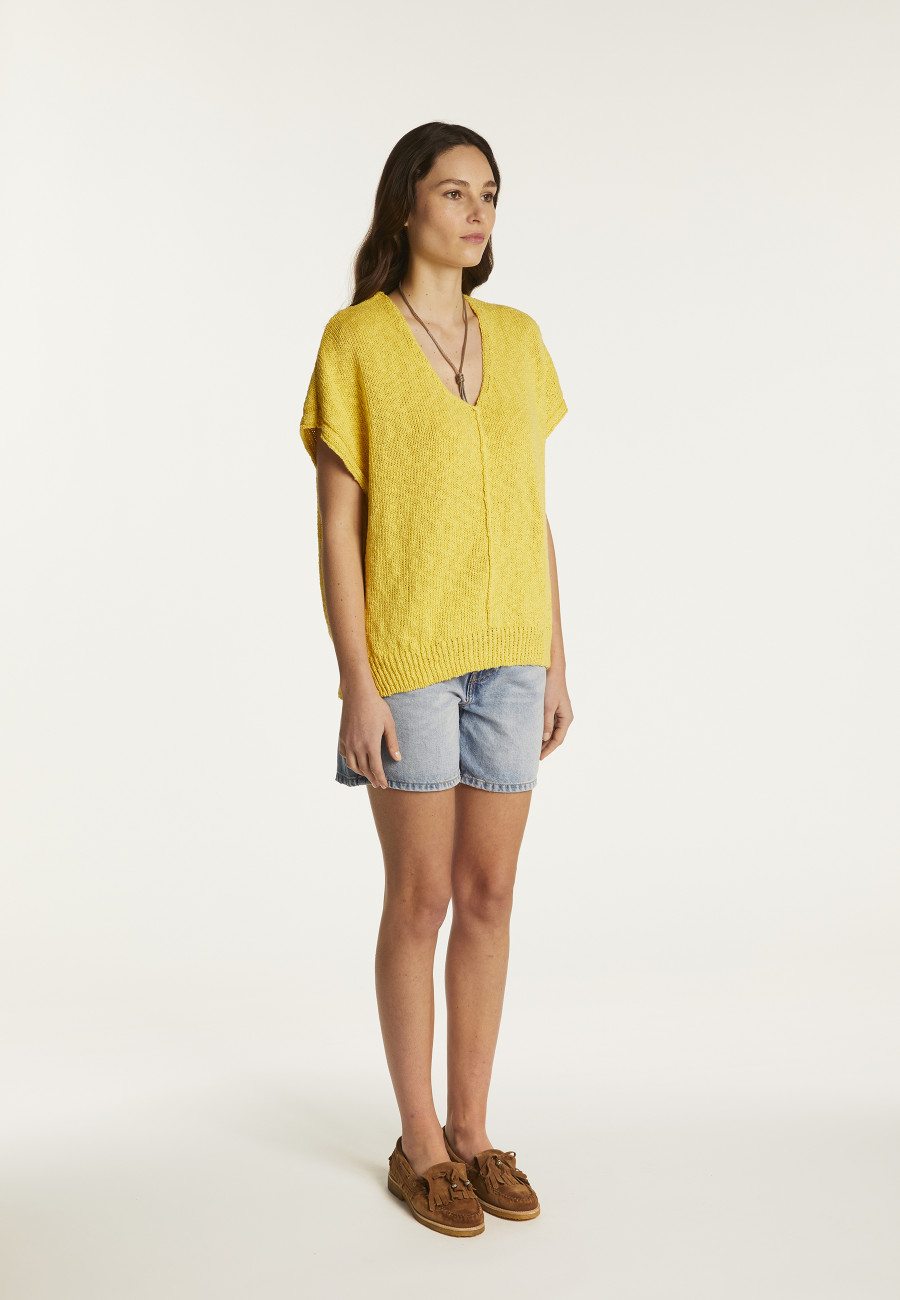 Cotton and linen V-neck t-shirt - Flavie