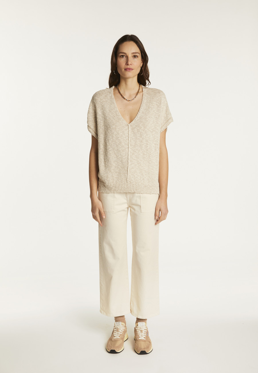 Cotton and linen V-neck t-shirt - Flavie