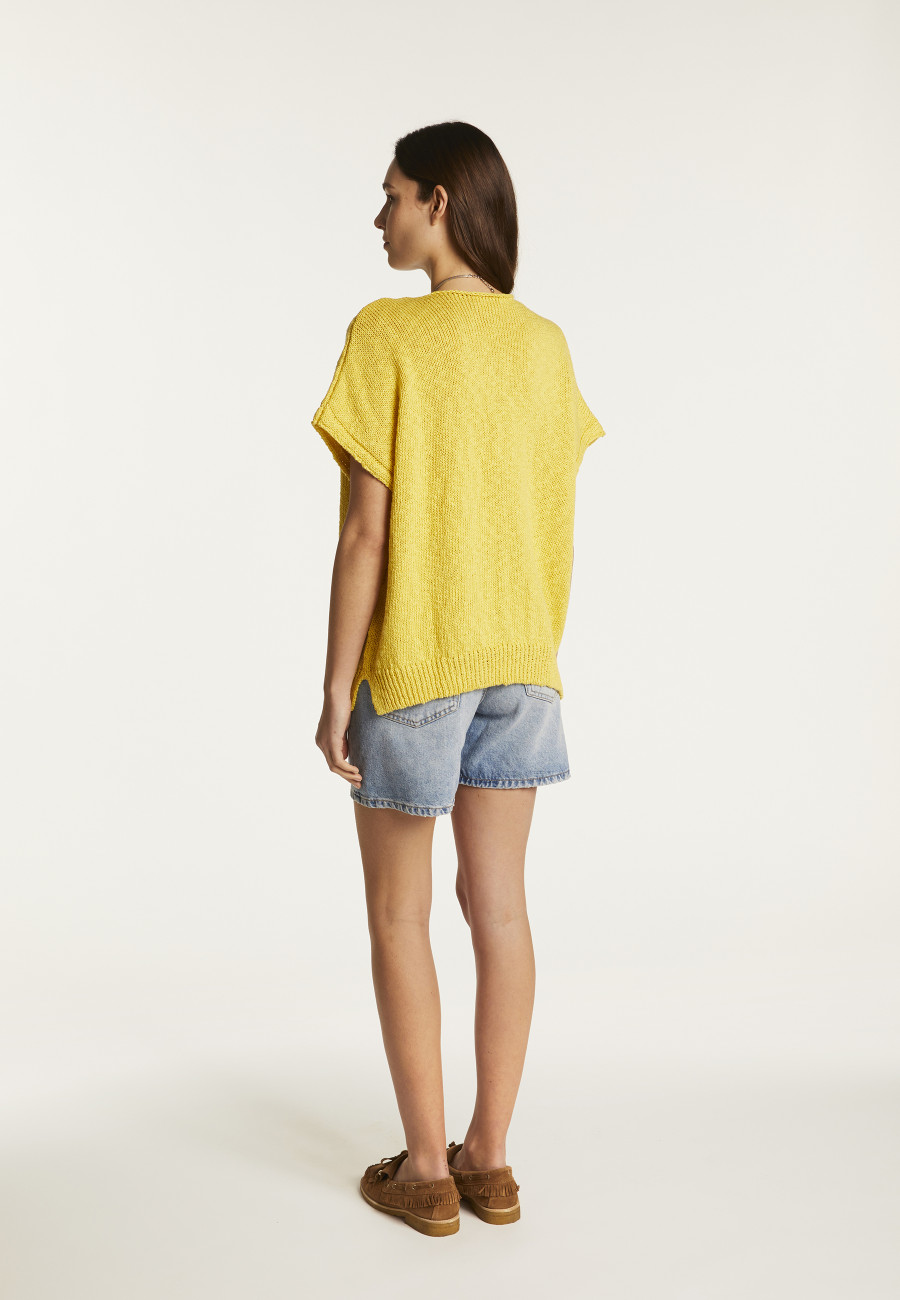 Cotton and linen V-neck t-shirt - Flavie