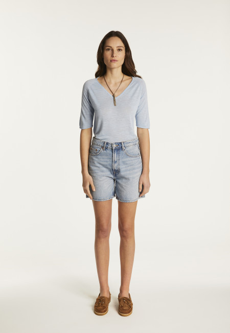 Flamed linen V-neck t-shirt - Bonbon