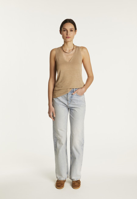 Slub linen V-neck tank top - Lalita