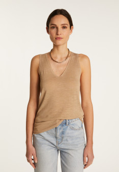 Slub linen V-neck tank top - Lalita