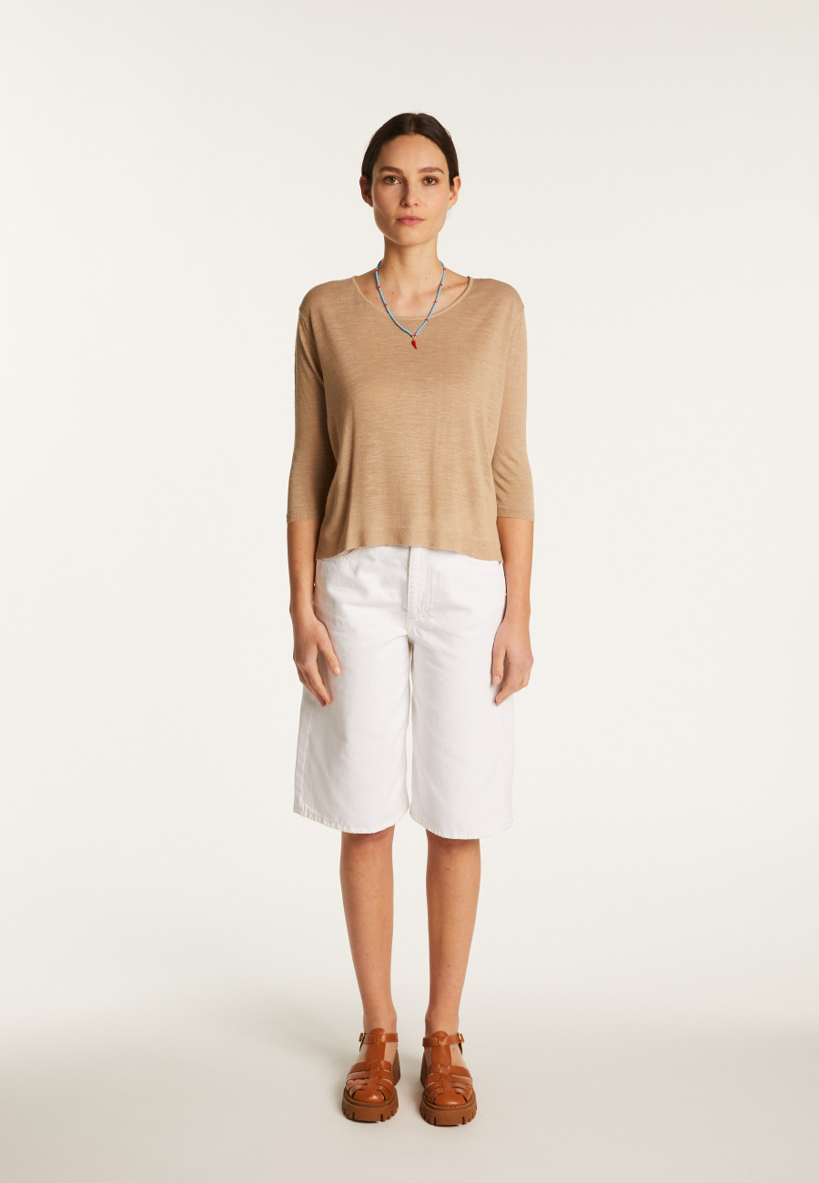 Round neck t-shirt in flamed linen - Domy