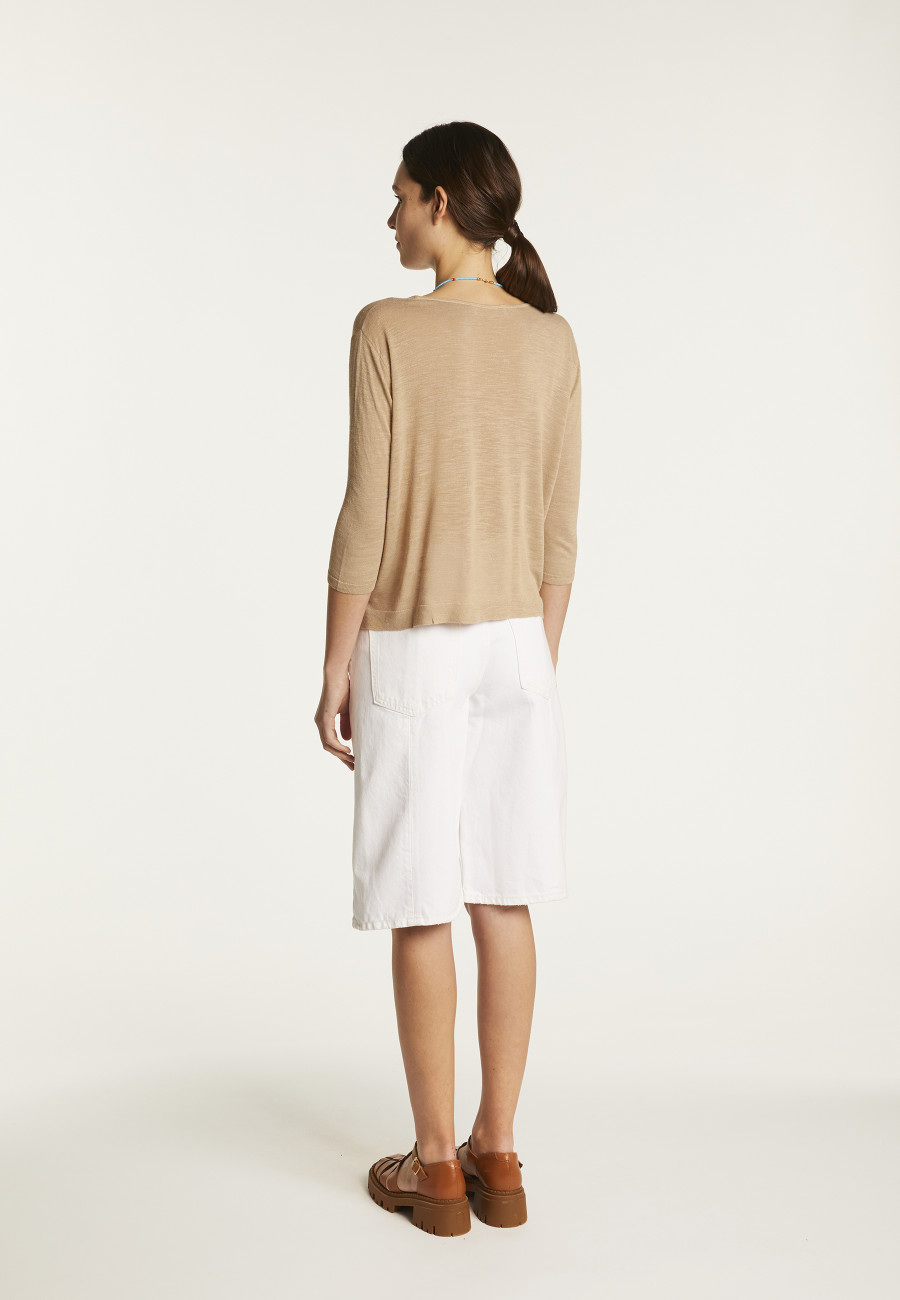 Round neck t-shirt in flamed linen - Domy