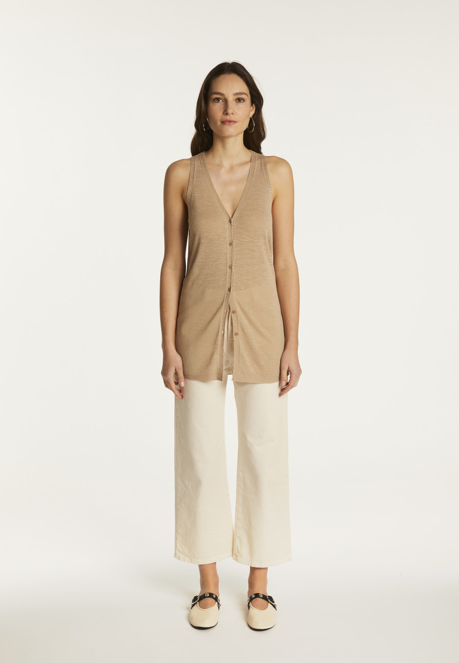 Short-sleeved flamed linen vest - Dara