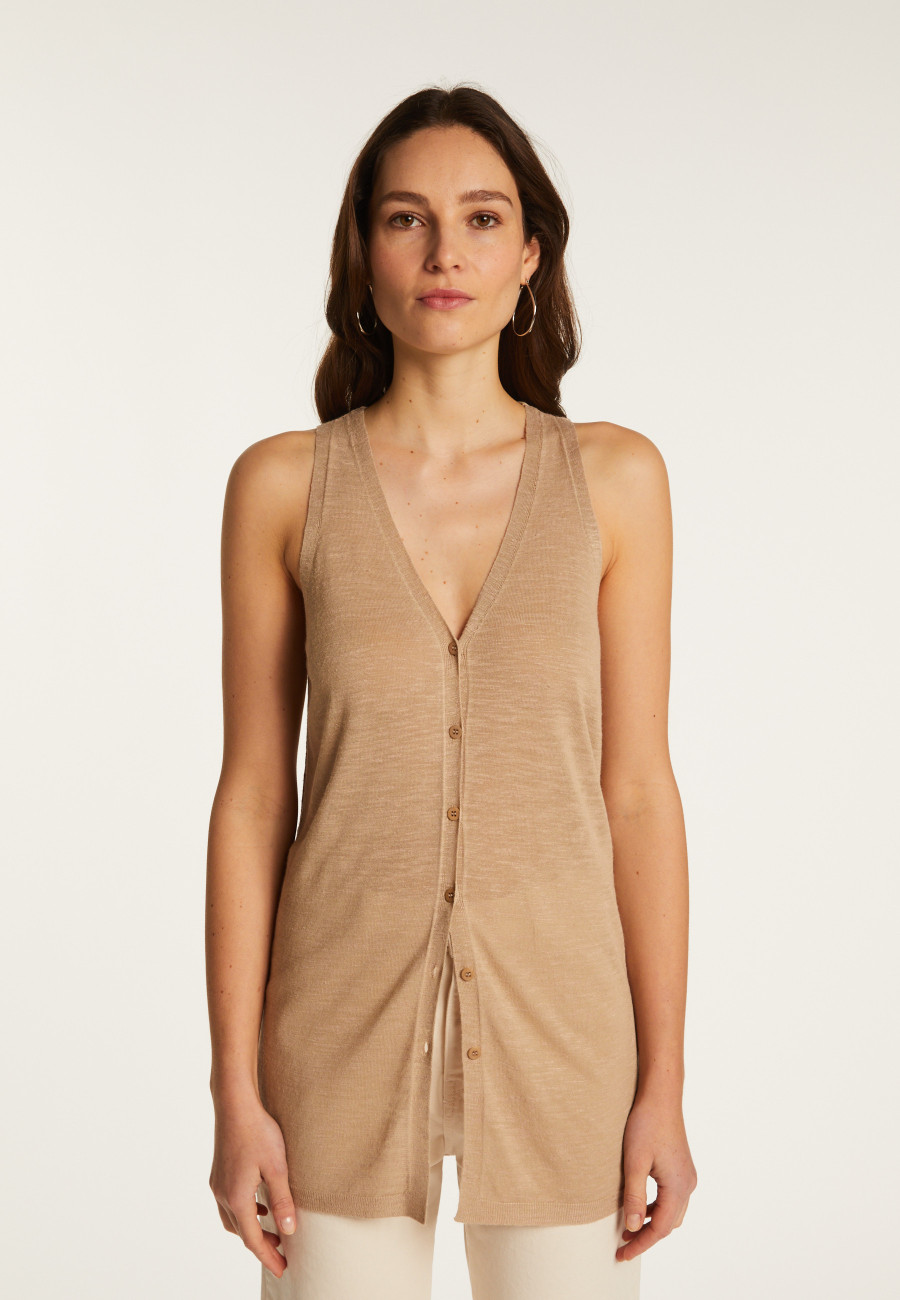 Short-sleeved flamed linen vest - Dara