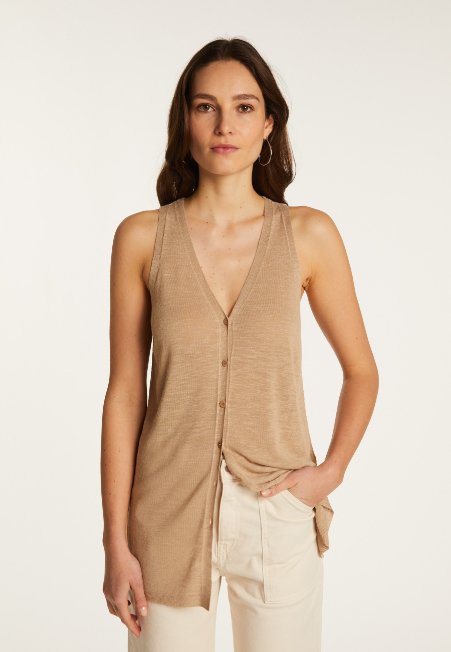 Short-sleeved flamed linen vest - Dara