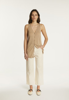 Short-sleeved flamed linen vest - Dara