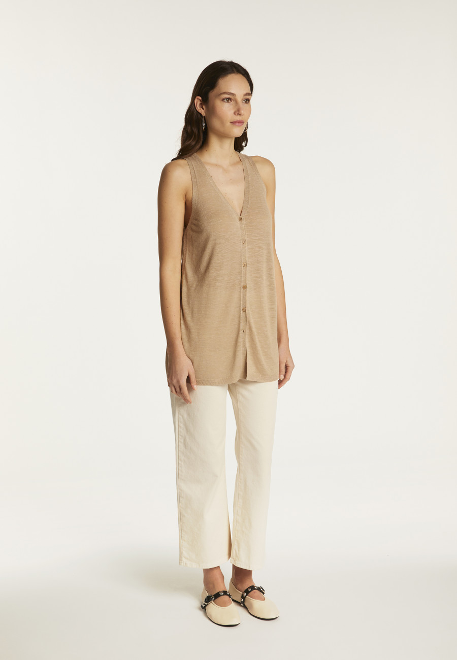 Short-sleeved flamed linen vest - Dara