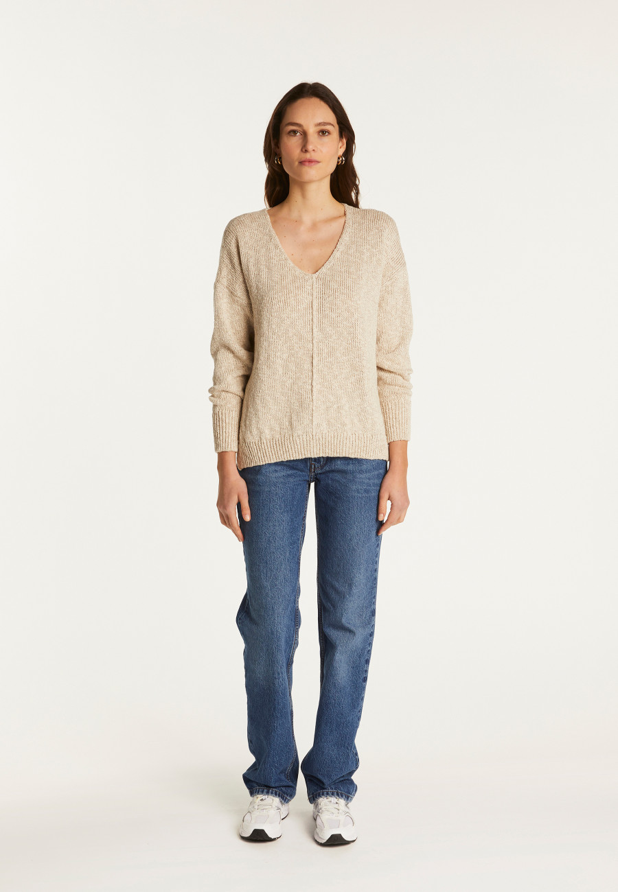 V-neck cotton and linen sweater - Nathalie