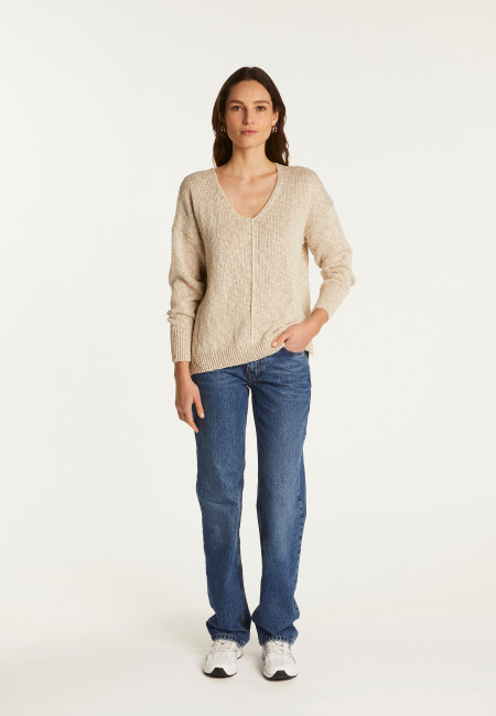 V-neck cotton and linen sweater - Nathalie