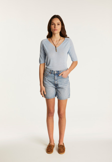 Flamed linen V-neck t-shirt - Bonbon