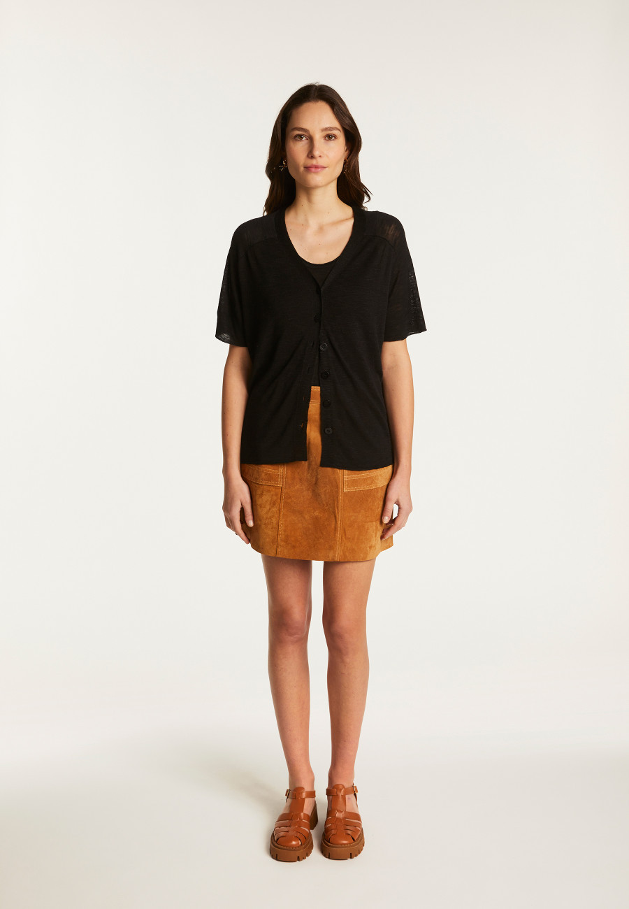 Flamed Linen Button T-Shirt - Lily