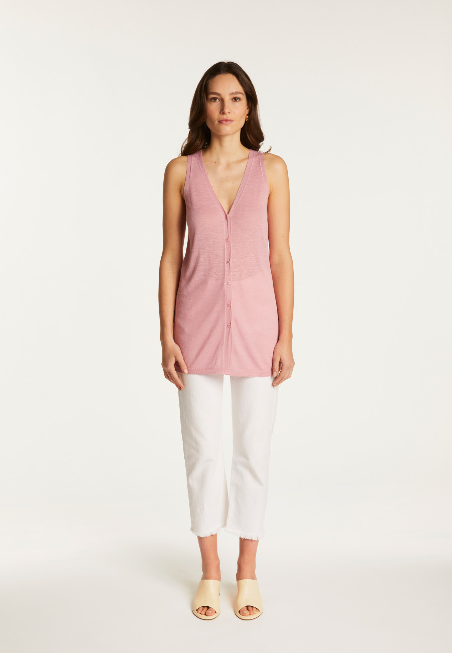 Short-sleeved flamed linen vest - Dara