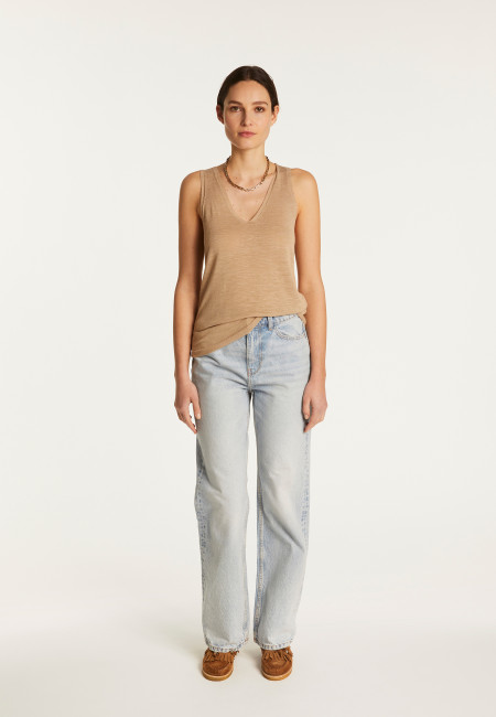 Slub linen V-neck tank top - Lalita