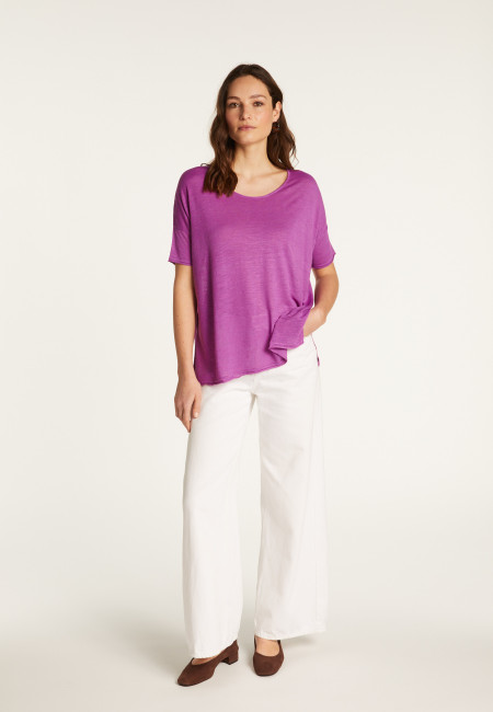 Round neck t-shirt in flamed linen - Béatrice