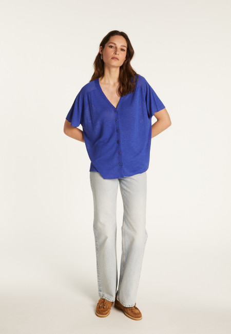 Flamed Linen Button T-Shirt - Lily