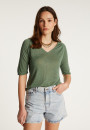 T-shirt col V en lin flammé - Bonbon