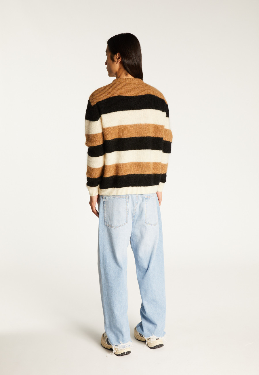 Tricolor striped round-neck mohair sweater - Fox