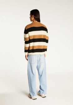 Pull col rond rayé tricolore en mohair - Fox