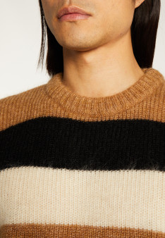 Pull col rond rayé tricolore en mohair - Fox