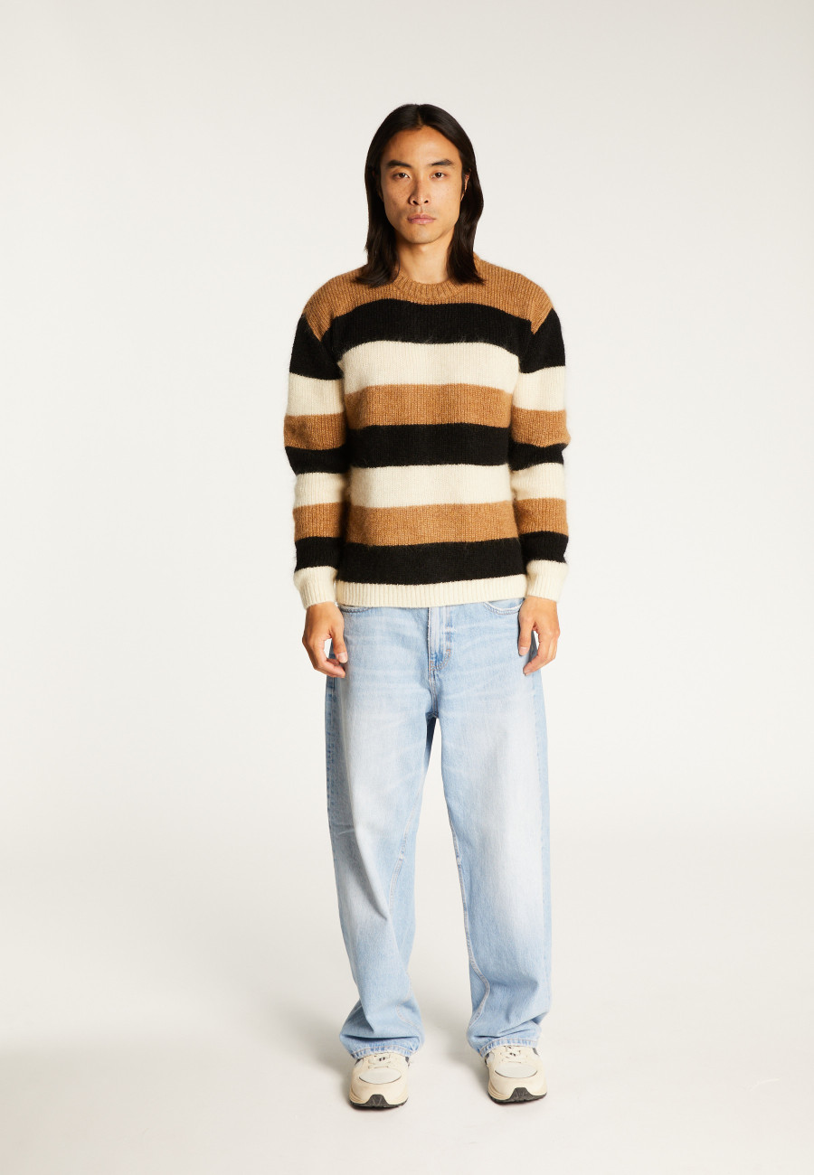 Pull col rond rayé tricolore en mohair - Fox