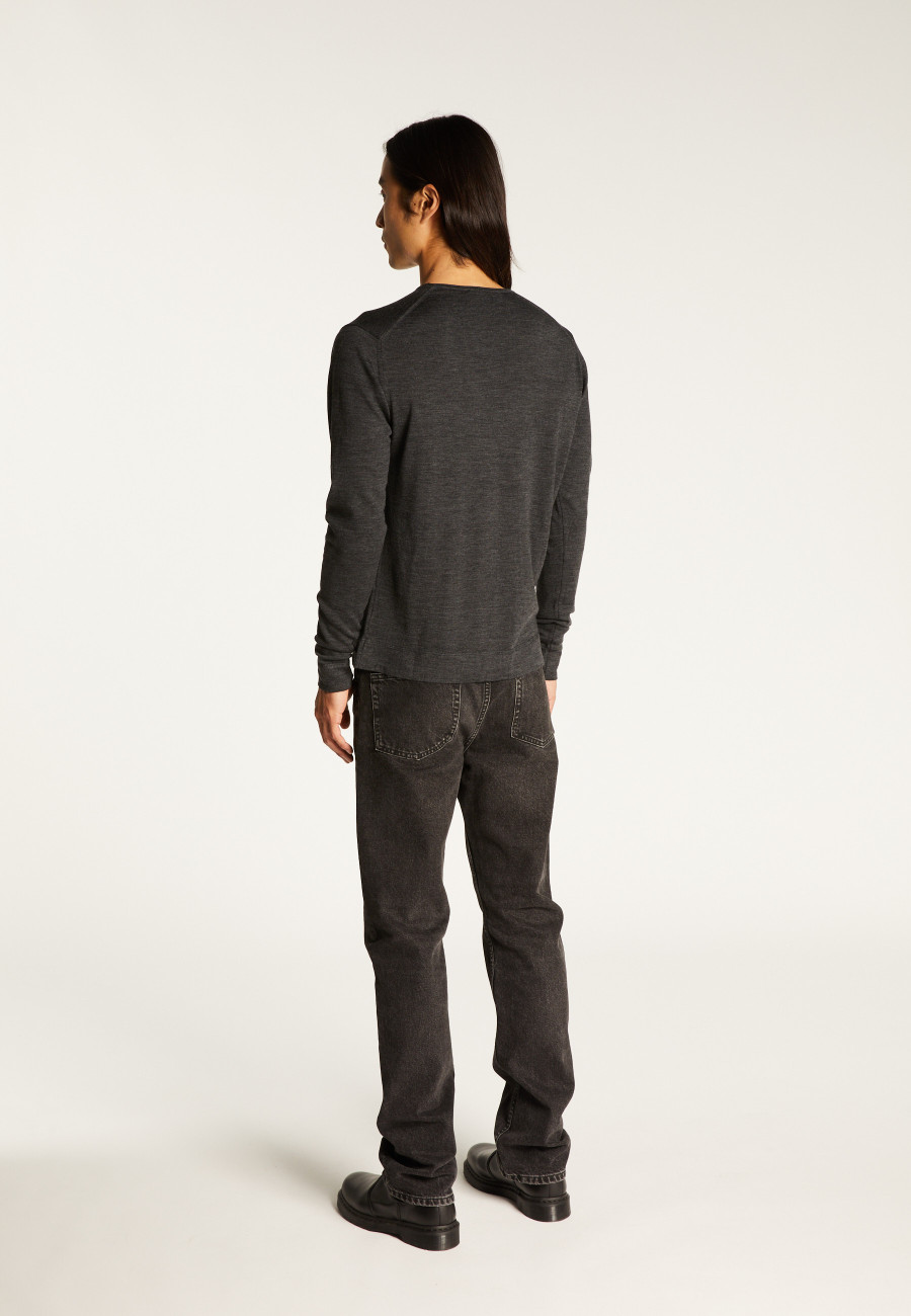 Round-neck merino wool sweater with rolled finishes - Rythme