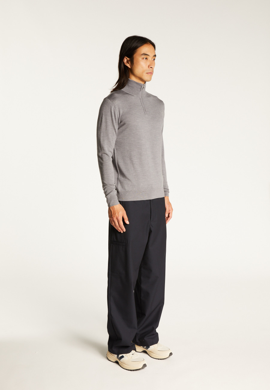 Trucker neck sweater with logo in merino wool