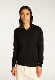 V-neck sweater with logo in merino wool