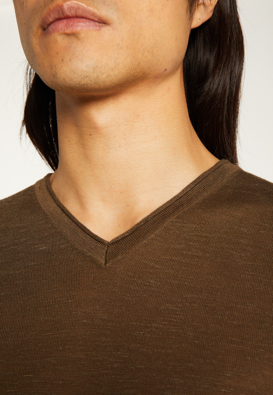 T-shirt col V en lin flammé - Reuben