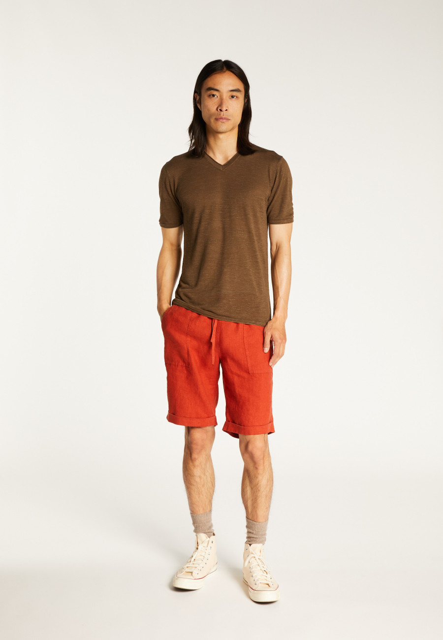 T-shirt col V en lin flammé - Reuben