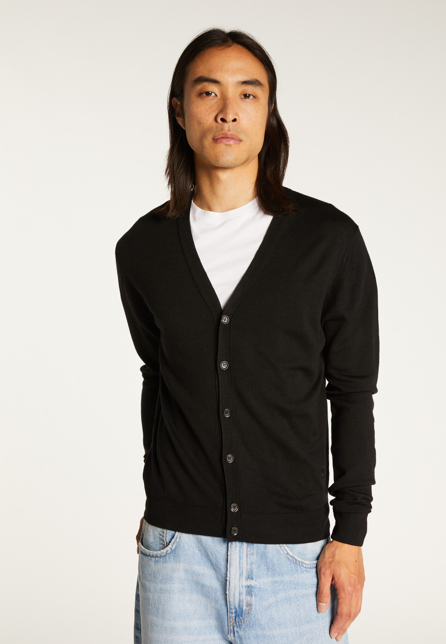 Buttoned cardigan with logo in merino wool - Etienne