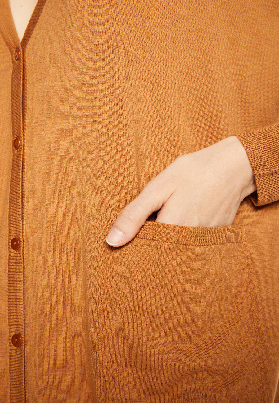 Cardigan boutonné à poches en laine mérinos - Ava