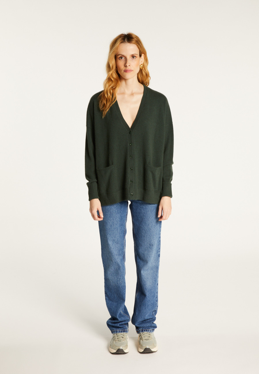Buttoned V-neck cardigan with cashmere pockets - Achille