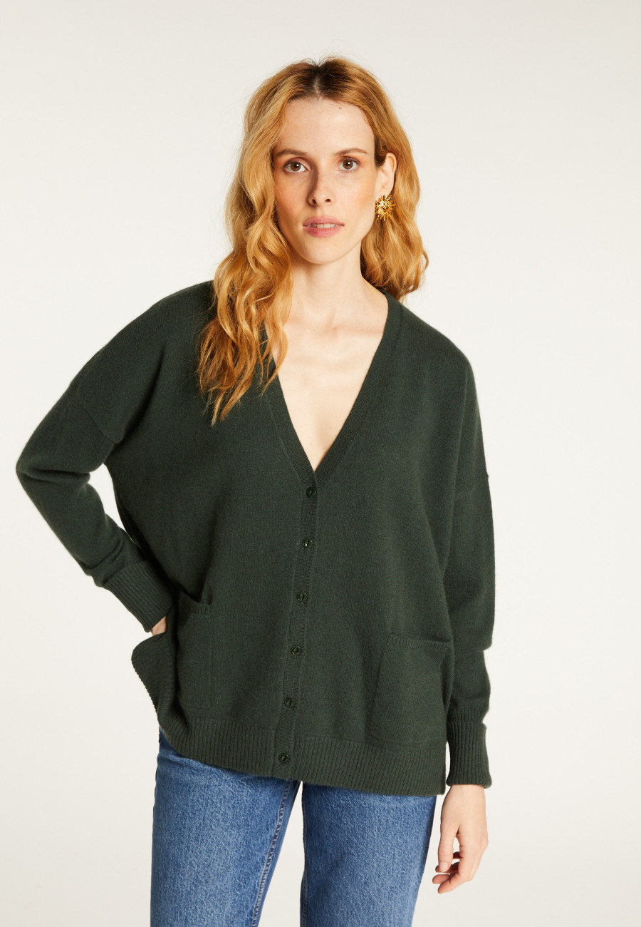 Cardigan col V boutonné à poches en cachemire - Achilla