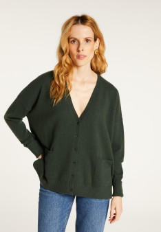Buttoned V-neck cardigan with cashmere pockets - Achille