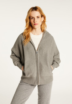 Sweat zippé à capuche manches chauves souris en cachemire et laine recyclés - Albin
