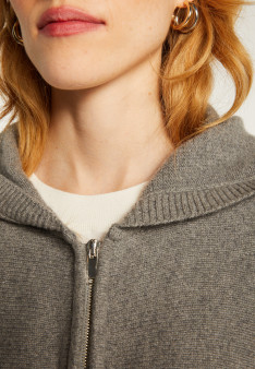 Sweat zippé à capuche manches chauves souris en cachemire et laine recyclés - Albin