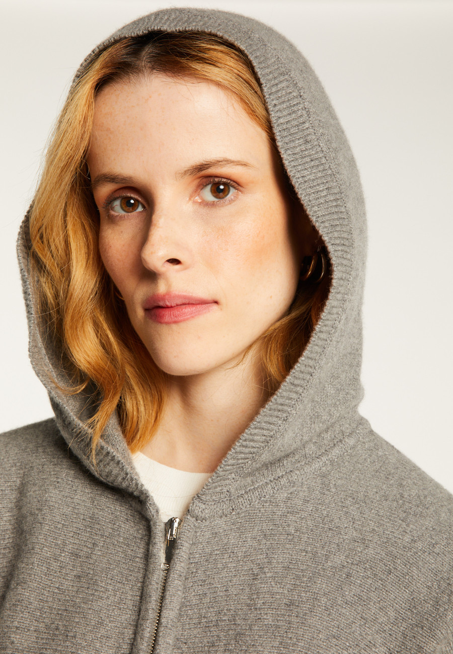 Zipped cashmere blend hooded cardigan - Albin