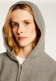 Sweat zippé à capuche manches chauves souris en cachemire et laine recyclés - Albin
