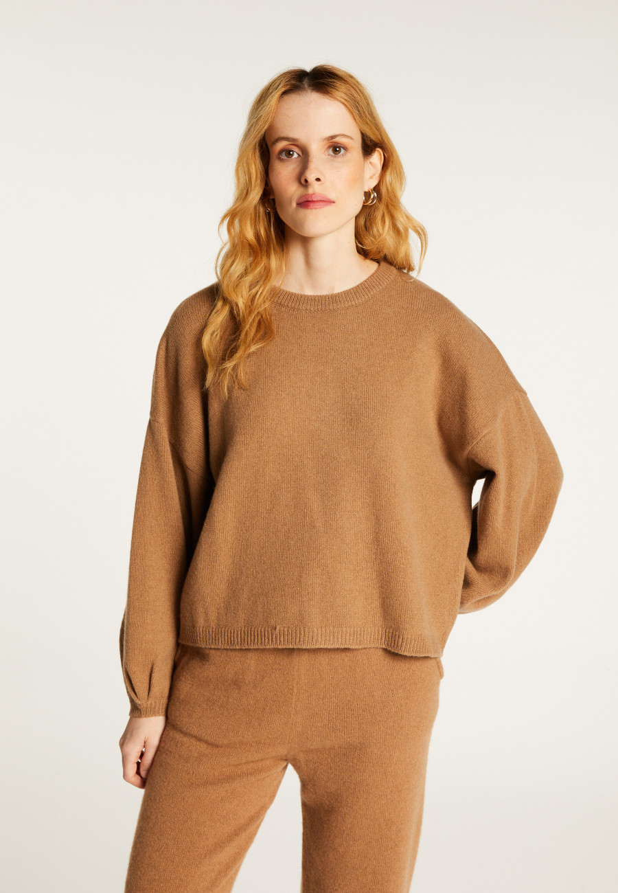 Cashmere blend round-neck sweater with puff sleeves - Lamaras