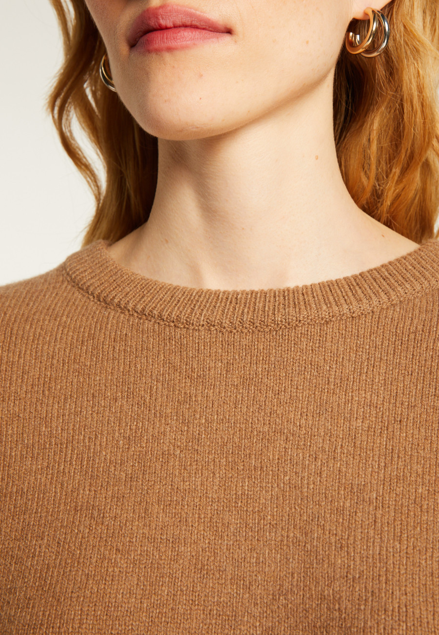 Cashmere blend round-neck sweater with puff sleeves - Lamaras