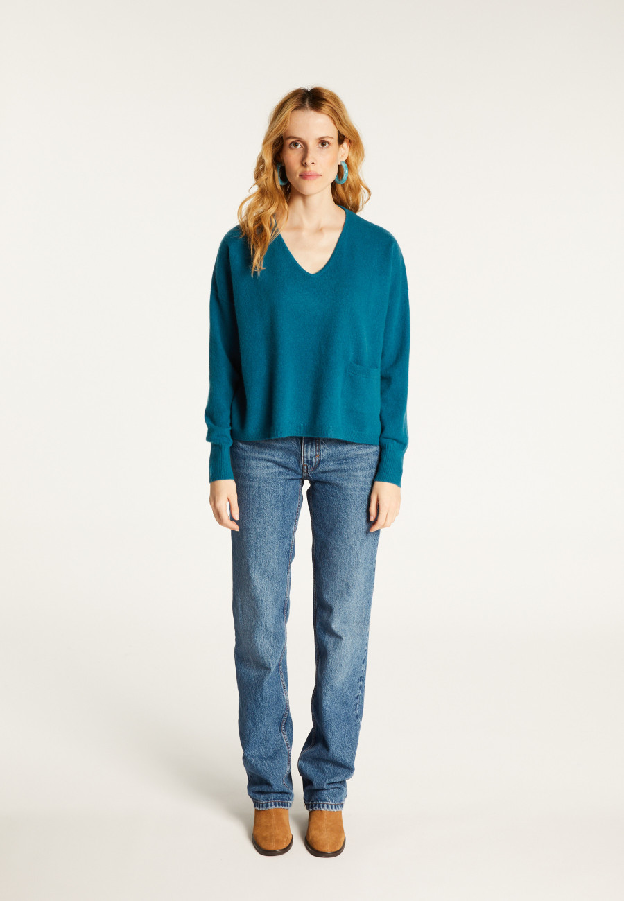 Pull court col V en cachemire avec poches - Balba