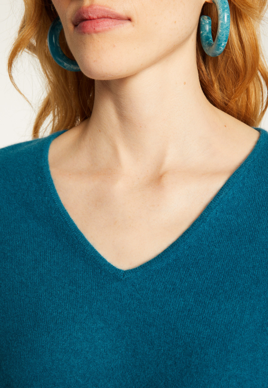 Short cashmere V-neck sweater with pockets - Balba